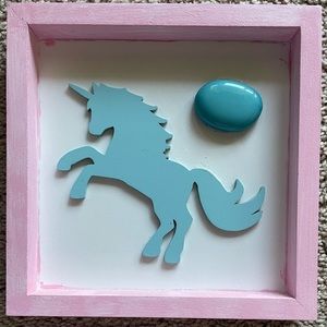 7”x7” Pink & Baby Blue Tide&Tales Unicorn, 3D Framed, Pastel Decor